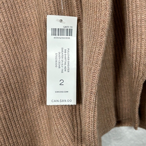 Chicos size 2 Large pullover rib sweater 3/4 sleeve brown cotton shirttail hem - Picture 11 of 12